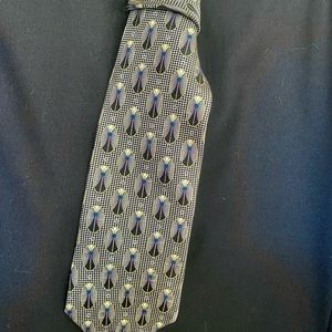 Louis Feraud silk tie black/grey/gold/teal art deco